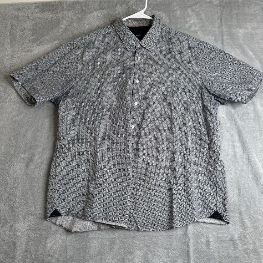 Hugo Boss Shirt Mens 2XL Geometric Art Deco Button Up Collared Office Casual